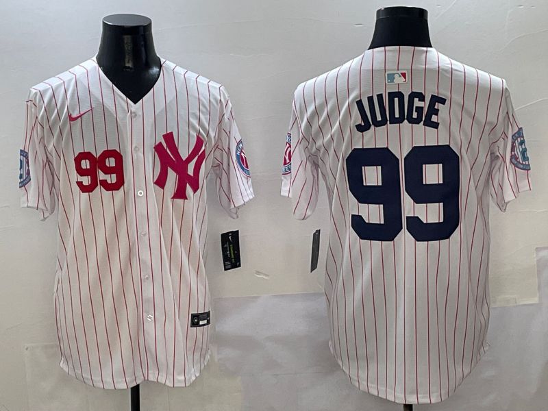 Men New York Yankees #99 Judge White Stripe Jointly Name Nike 2025 MLB Jersey style 3->new york yankees->MLB Jersey